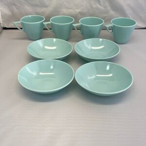 Vintage Turquoise Melamine Cups and Bowls Set